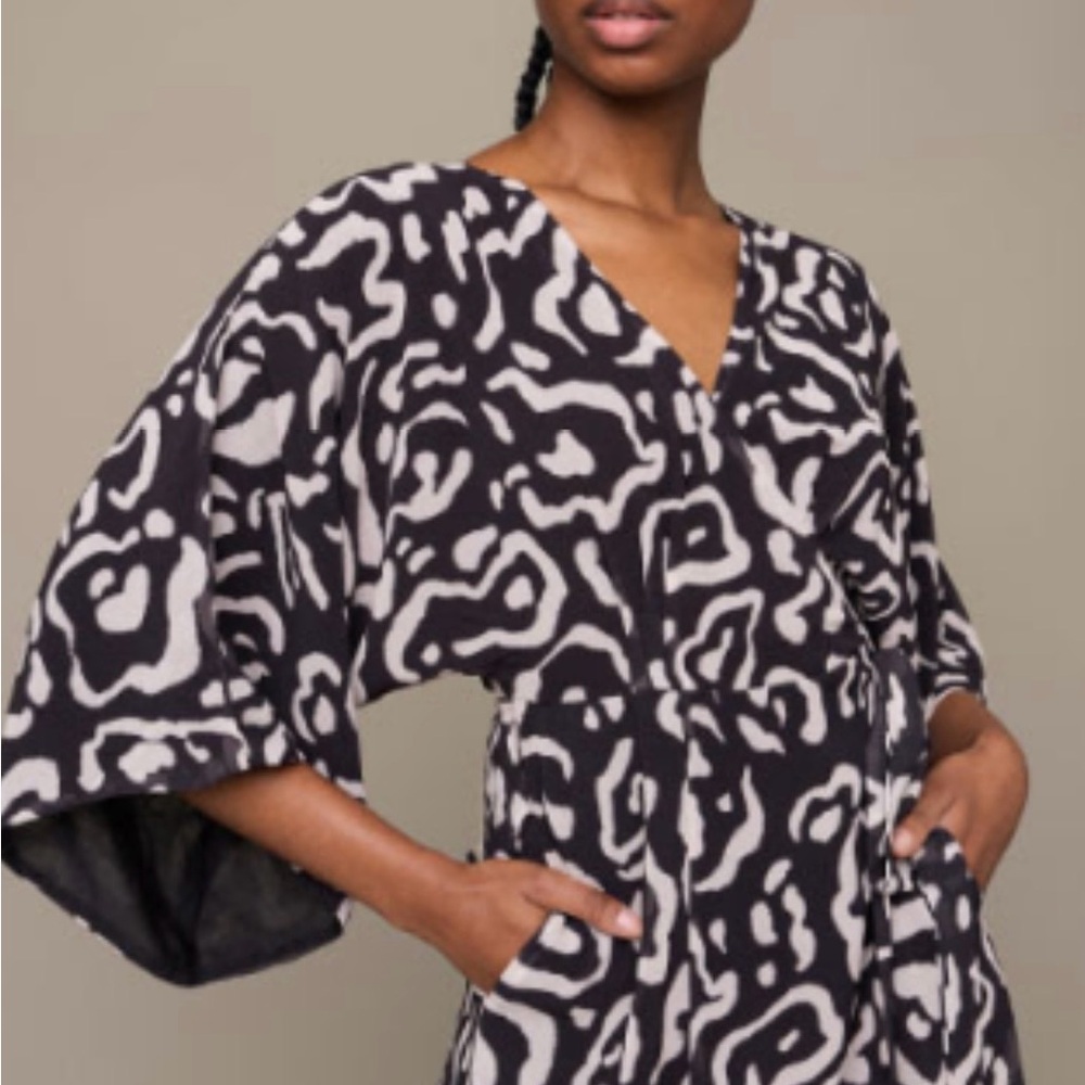 V-Neck Black & White Maxi Dress with Abstract Print